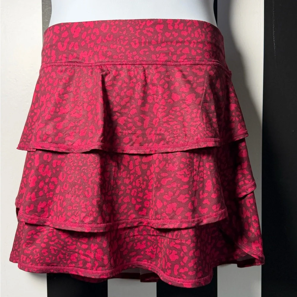 NWOT Ideology Women’s Plus Burgundy Leopard Print Tiered Ruffle Skort - SZ 1X - Picture 1 of 4